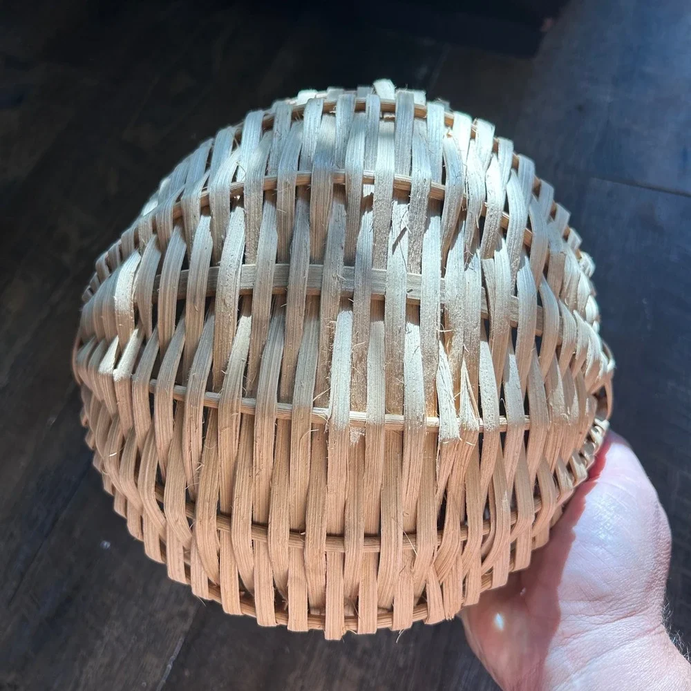 Vintage Handwoven Gods Eye Melon Basket Natural Wood Ribbed Gathering Basket